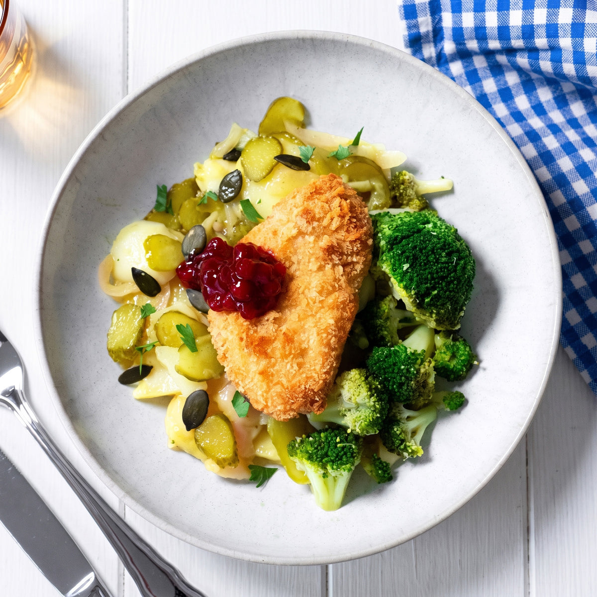 Breaded chicken with potato salad