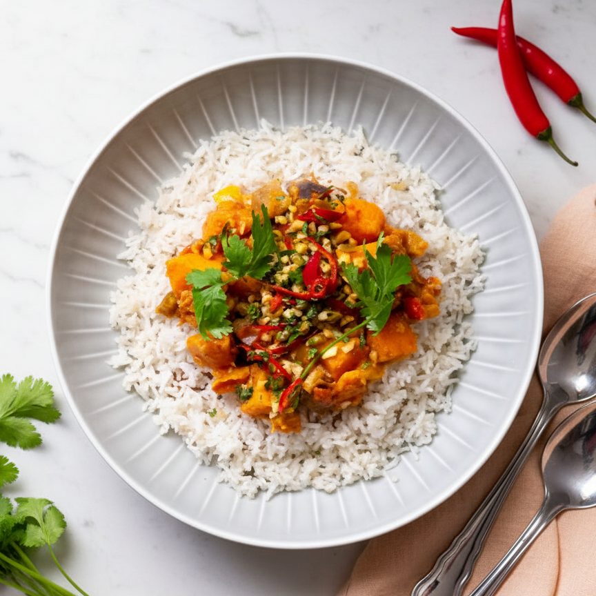Maafe de patate douce avec riz basmati