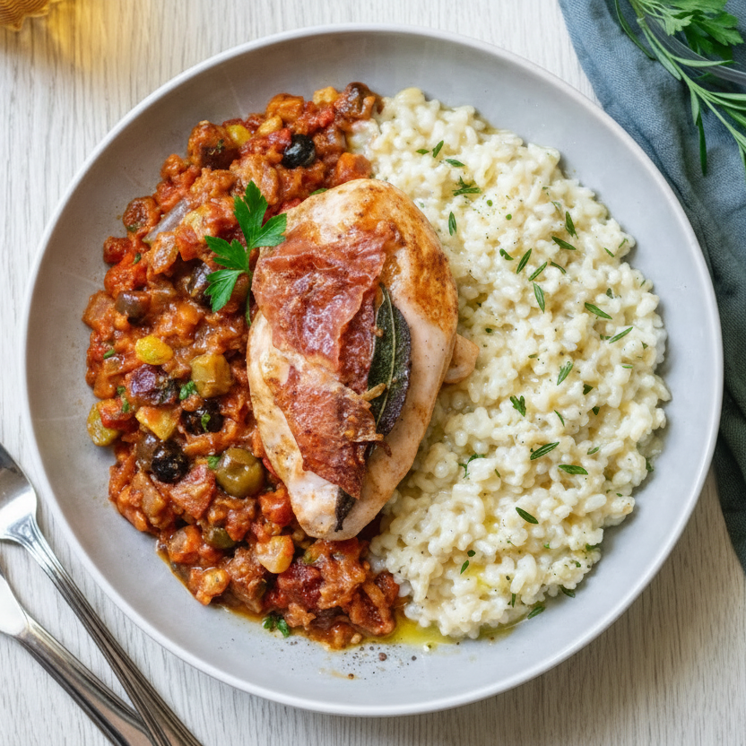 Poulet-Saltimbocca mit Rosmarinrisotto 💪