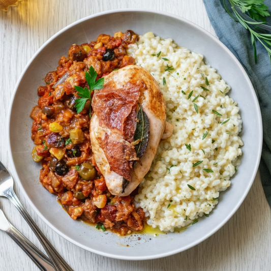 Poulet-Saltimbocca mit Rosmarinrisotto ⚖️