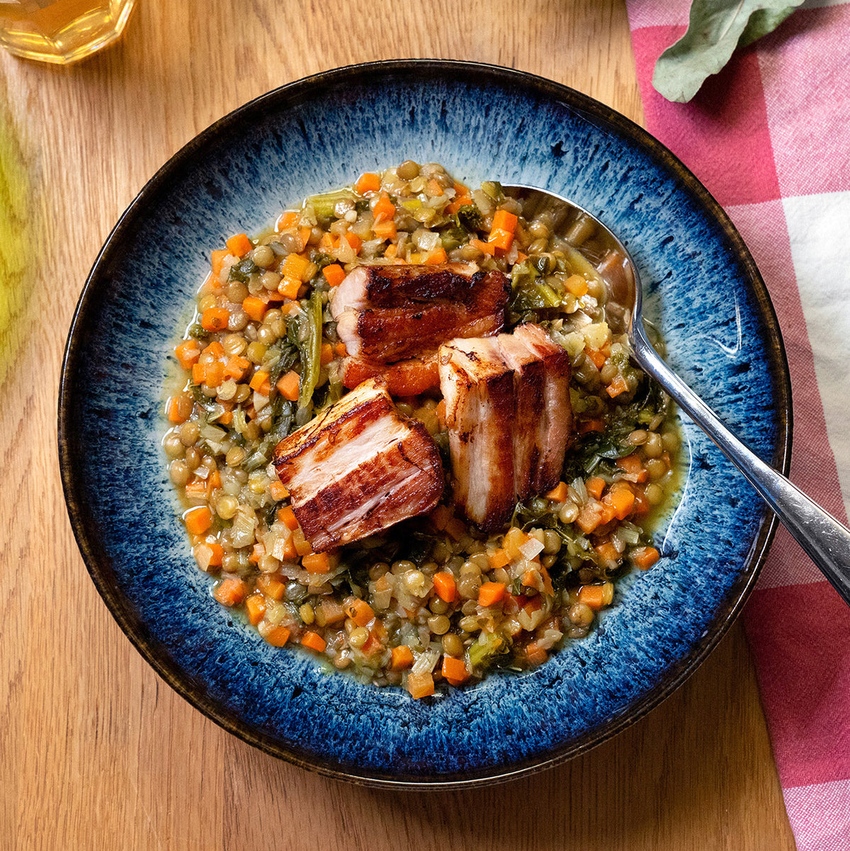 Ragoût de lentilles et de porc aux pommes
