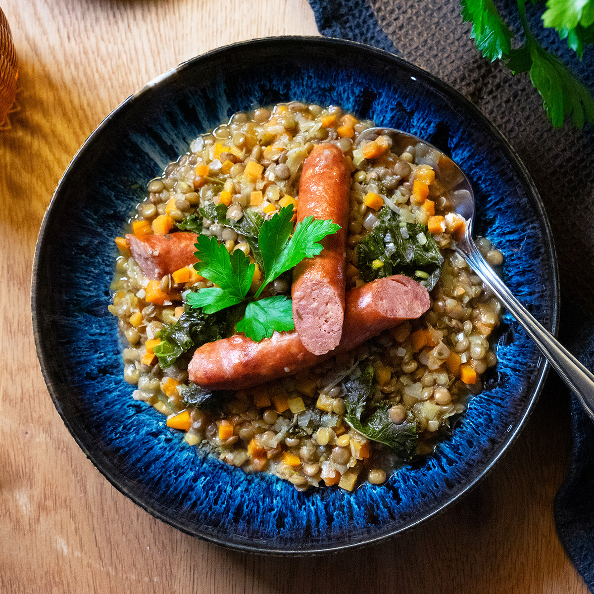 Lentil stew with smoked sausage
