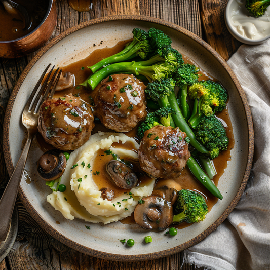 Meatballs with Broccoli and Mashed Potatoes