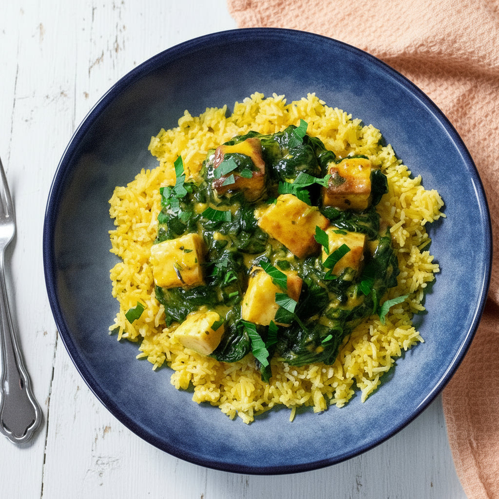 Palak Paneer avec riz épicé