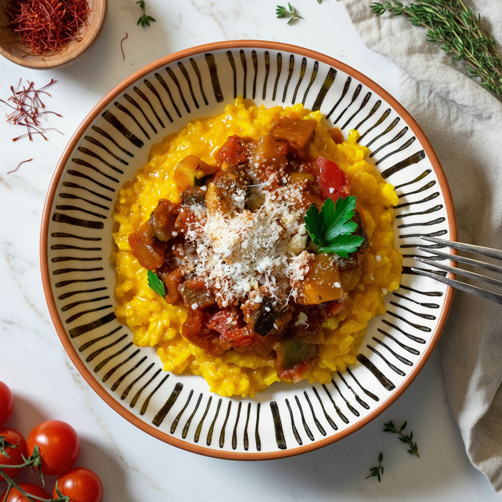 Risotto au safran avec ratatouille