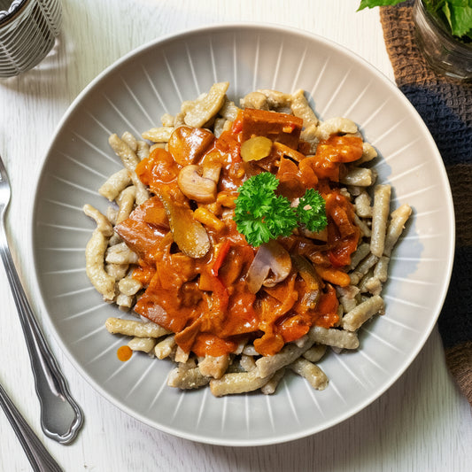 Seitan Stroganoff mit Quarkspätzli ⚖️