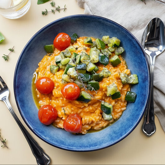 Tomatenrisotto mit Zucchini und Basilikum ⚖️
