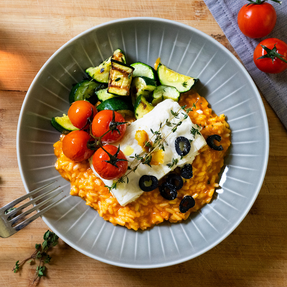 Tomatenrisotto, Zucchini & Feta