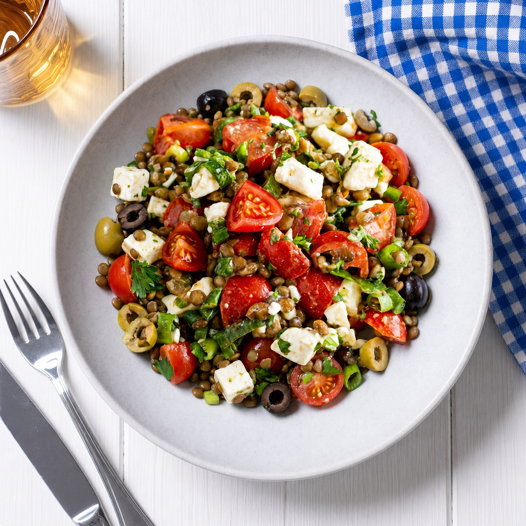Linsensalat mit gebackenem Feta